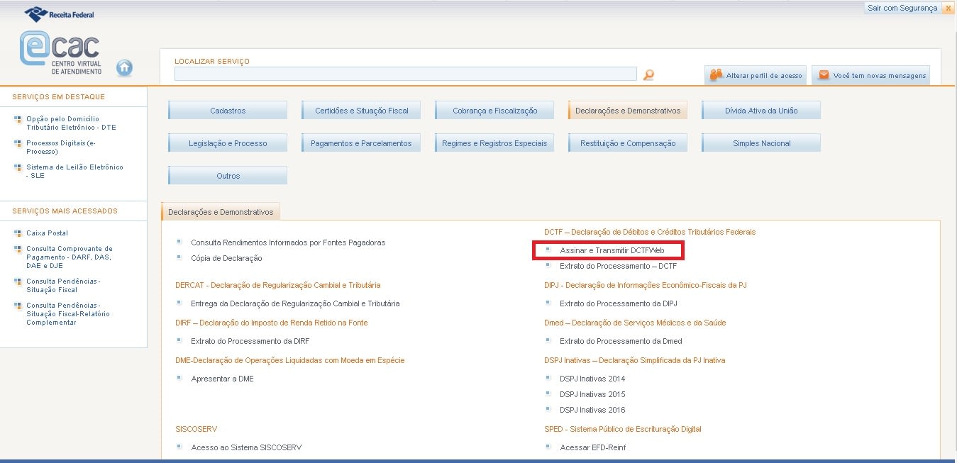 DCTFWeb no portal eCAC